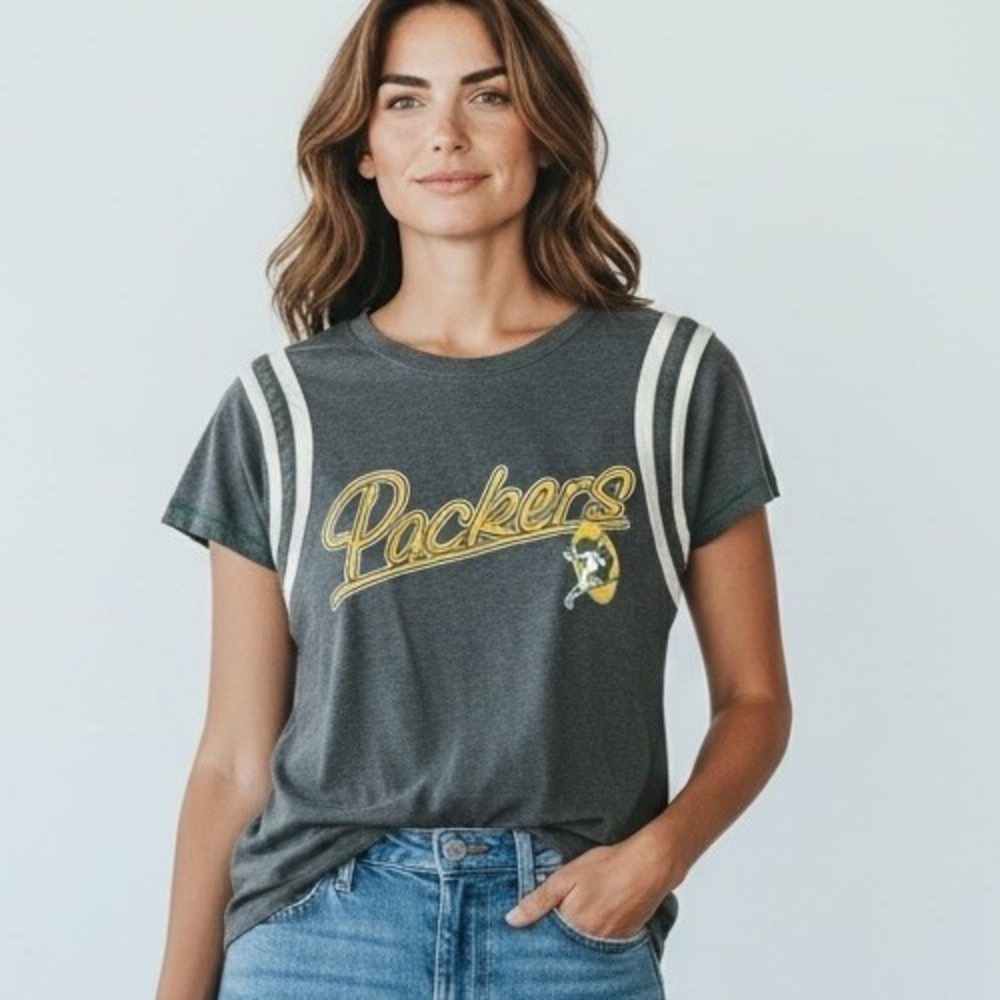 🔥 Womens M GREEN BAY PACKERS NFL Team Apparel T-Shirt Tee Gray Vintage